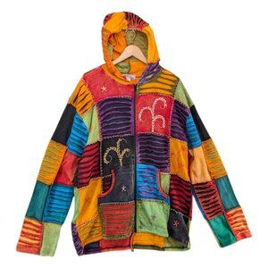 Shopoholic Fashion Patchwork Hoodie Womens Multicolor Slashed Nepal Sz XL